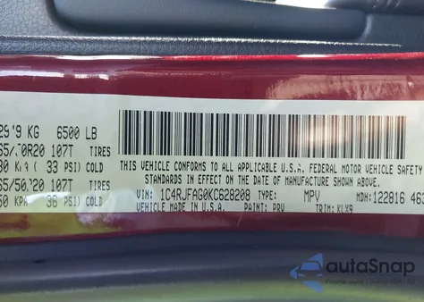 2019 Jeep Grand Cherokee Altitude 4X4 from USA, damaged, VIN 1C4RJFAG0KC628208